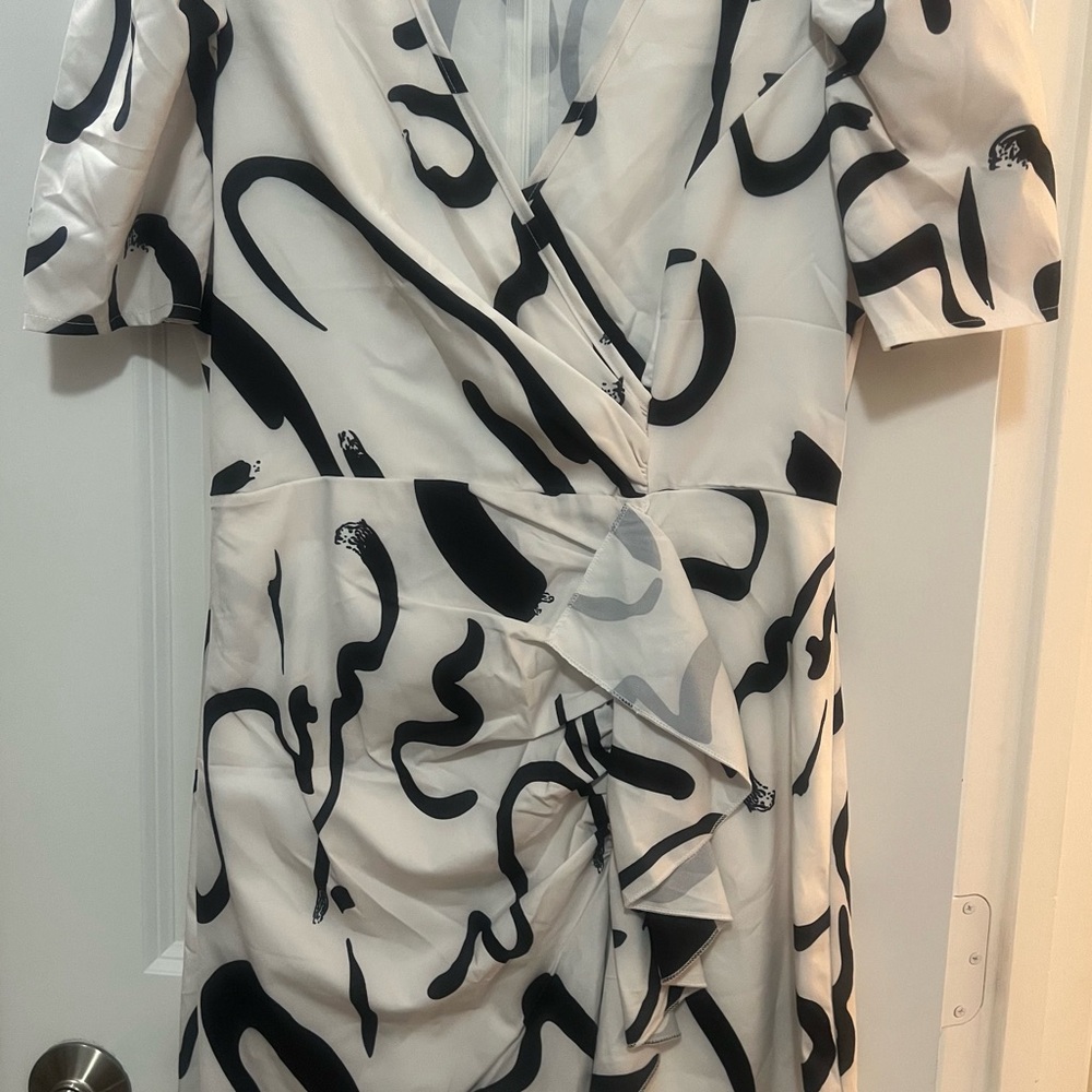 SHEIN Black & White Abstract Midi Wrap Dress